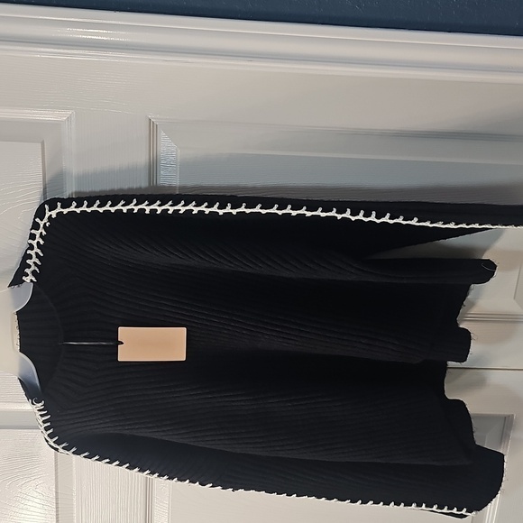 New Halogen Contrast Stitch Chunky Plush Yarn Sweater BLK/White XL - Picture 9 of 14